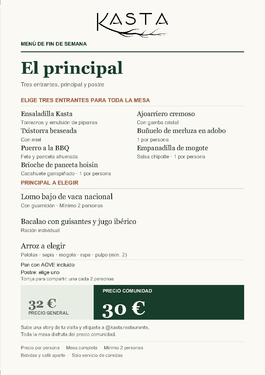 El Principal, men&uacute; de fin de semana de KASTA